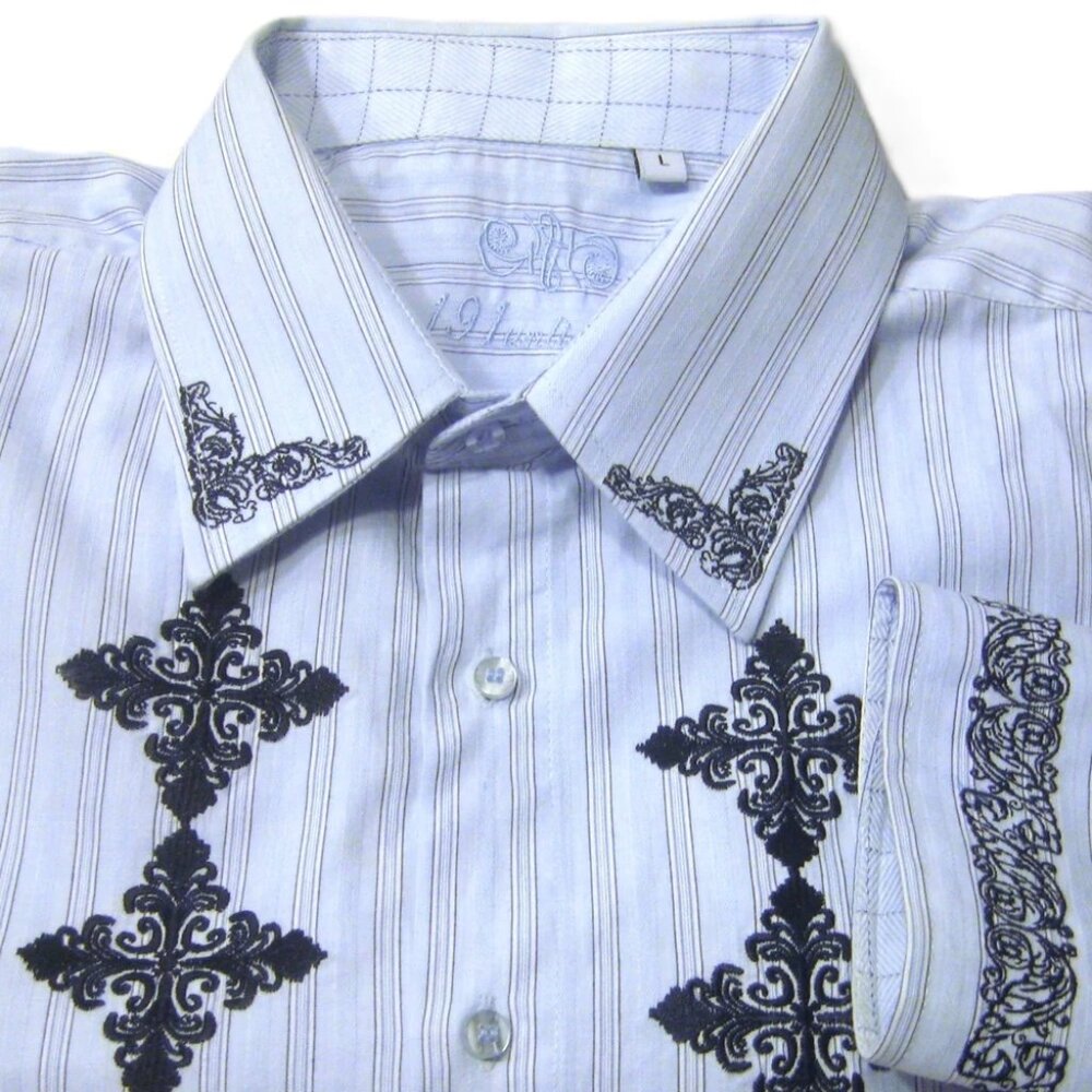 191 Unlimited Men’s Dress Shirt 16.5 Light Blue Embroidered Long Sleeve Casual